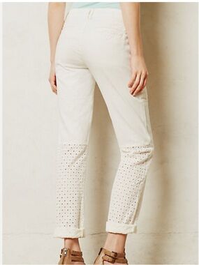 Anthropologie Pilcro White Eyelet Straight-Leg Chino Pants